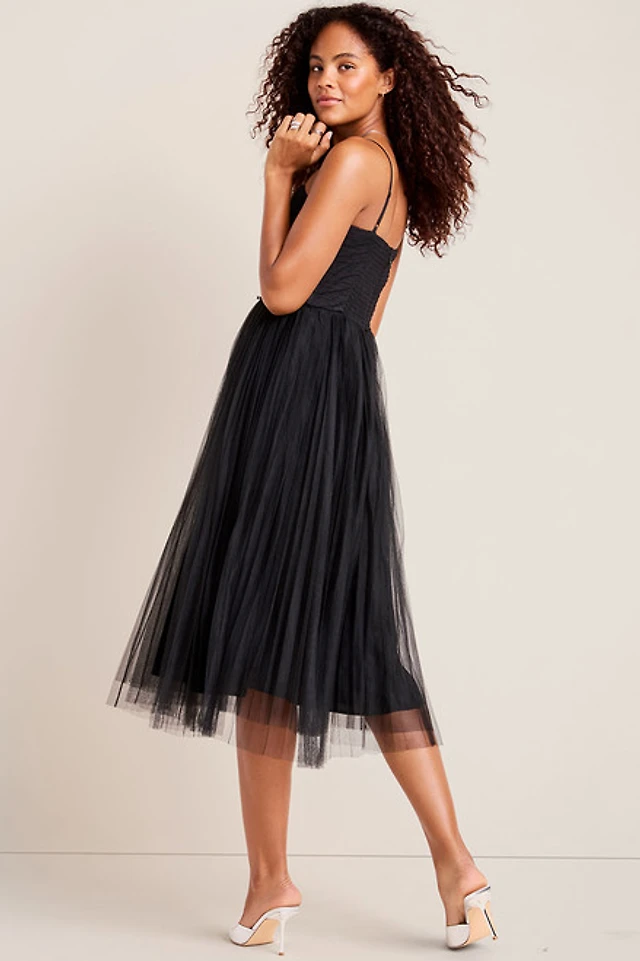 bhldn talia square neck corset tulle midi dress Beige Palm Leaf Print Chiffon Dress - Maxi Dresses main image 0