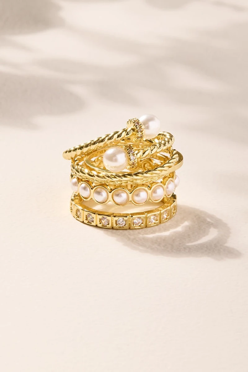 Dee Gold Pearl Ring Set