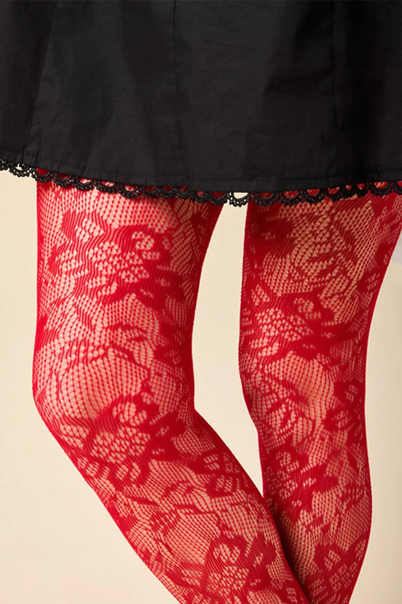Mia Floral Lace Red Knit Thights