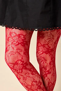 Mia Floral Lace Red Knit Thights