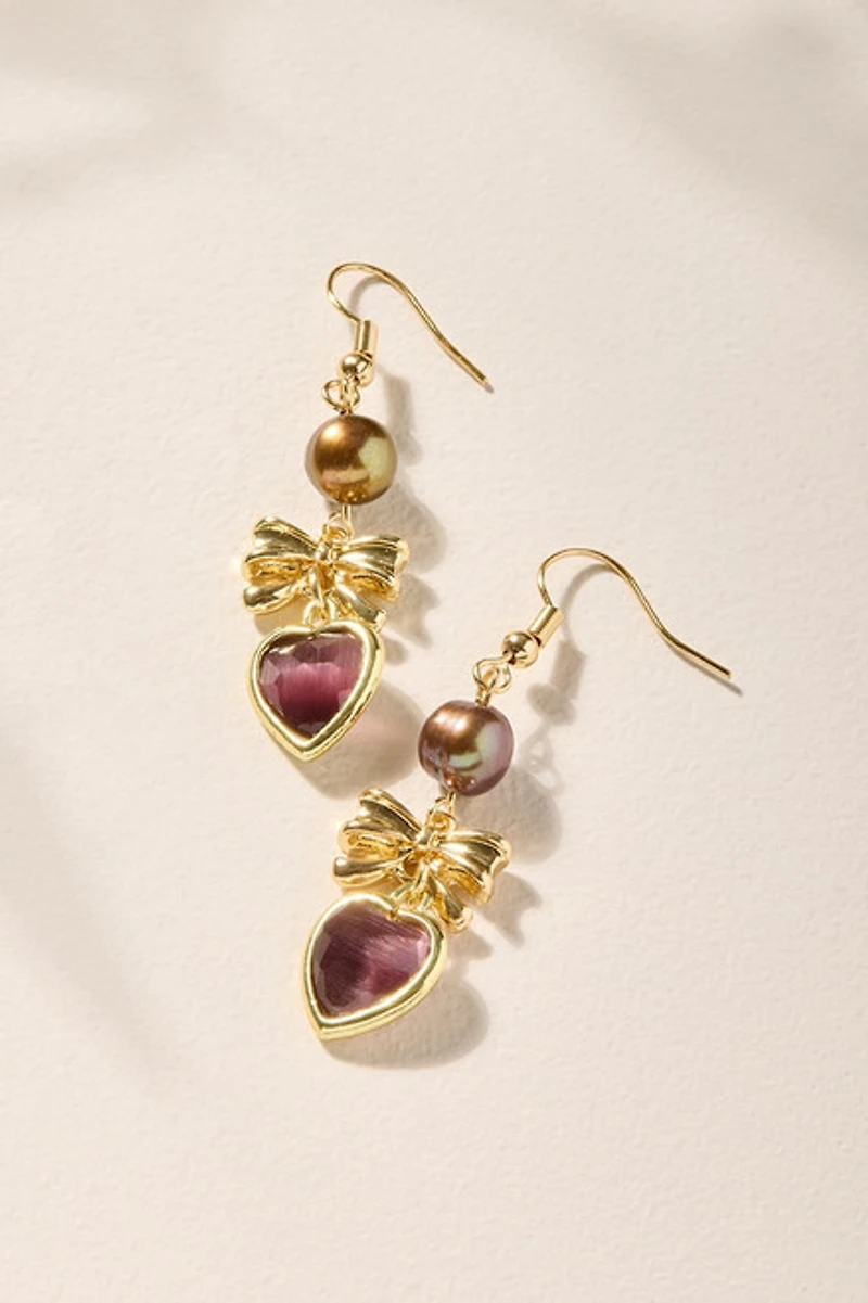 Heather Bow Heart Drop Earrings