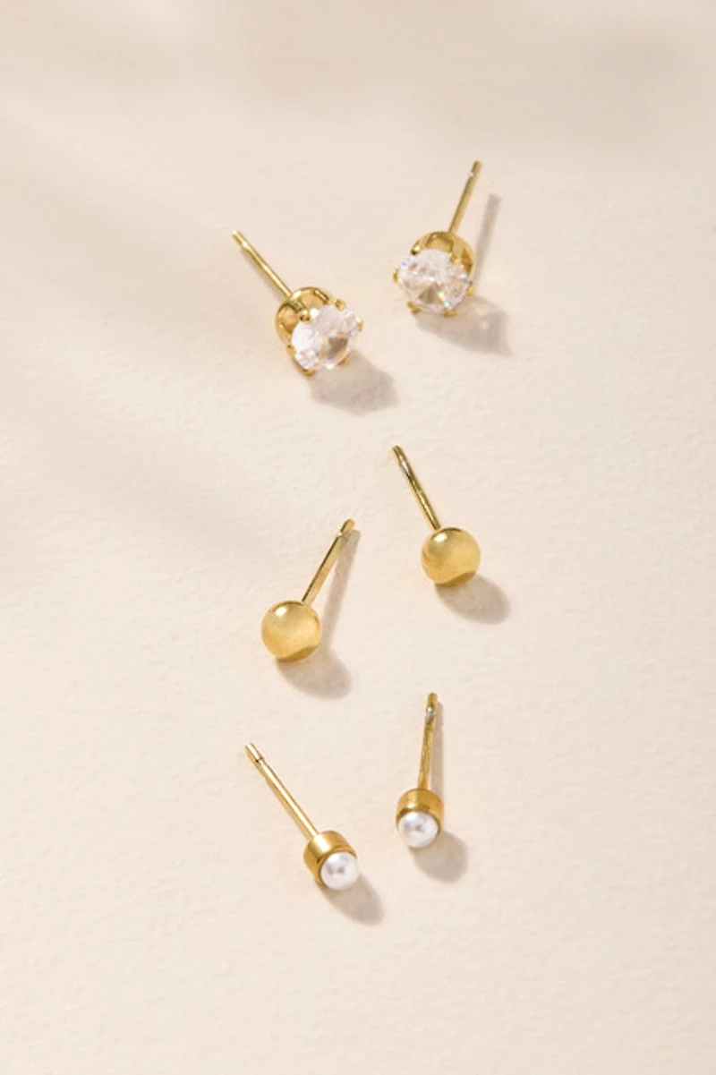 Kim Stainless Steel Silver Stud Earring Set
