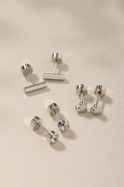 Lara Mixed Style Silver Stud Earring Set