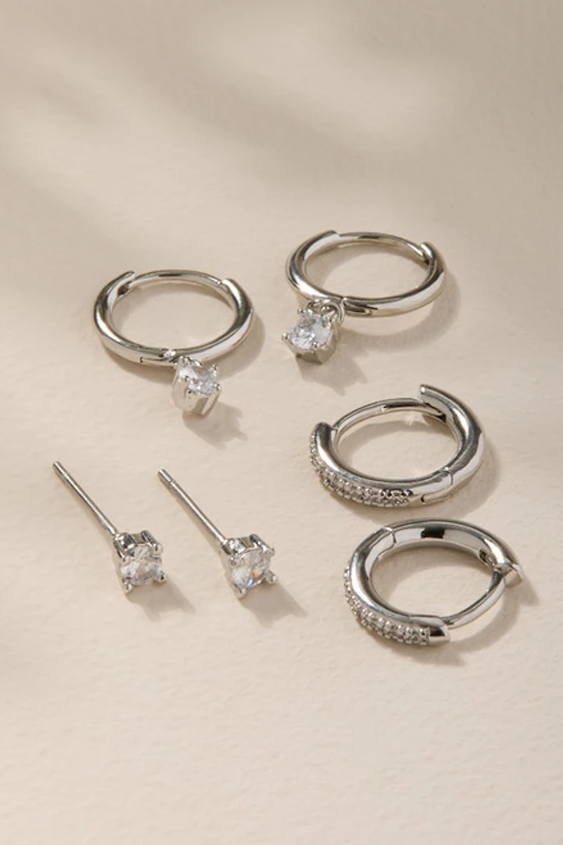 Alexa Silver Crystal Mixed Style Earring Set