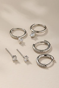 Alexa Silver Crystal Mixed Style Earring Set