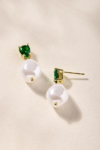 Kelly Green Emerald Pearl Drop Earrings