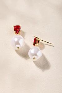 Kelly Red Emerald Pearl Drop Earrings