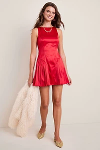 Melissa Satin Pleated Mini Dress