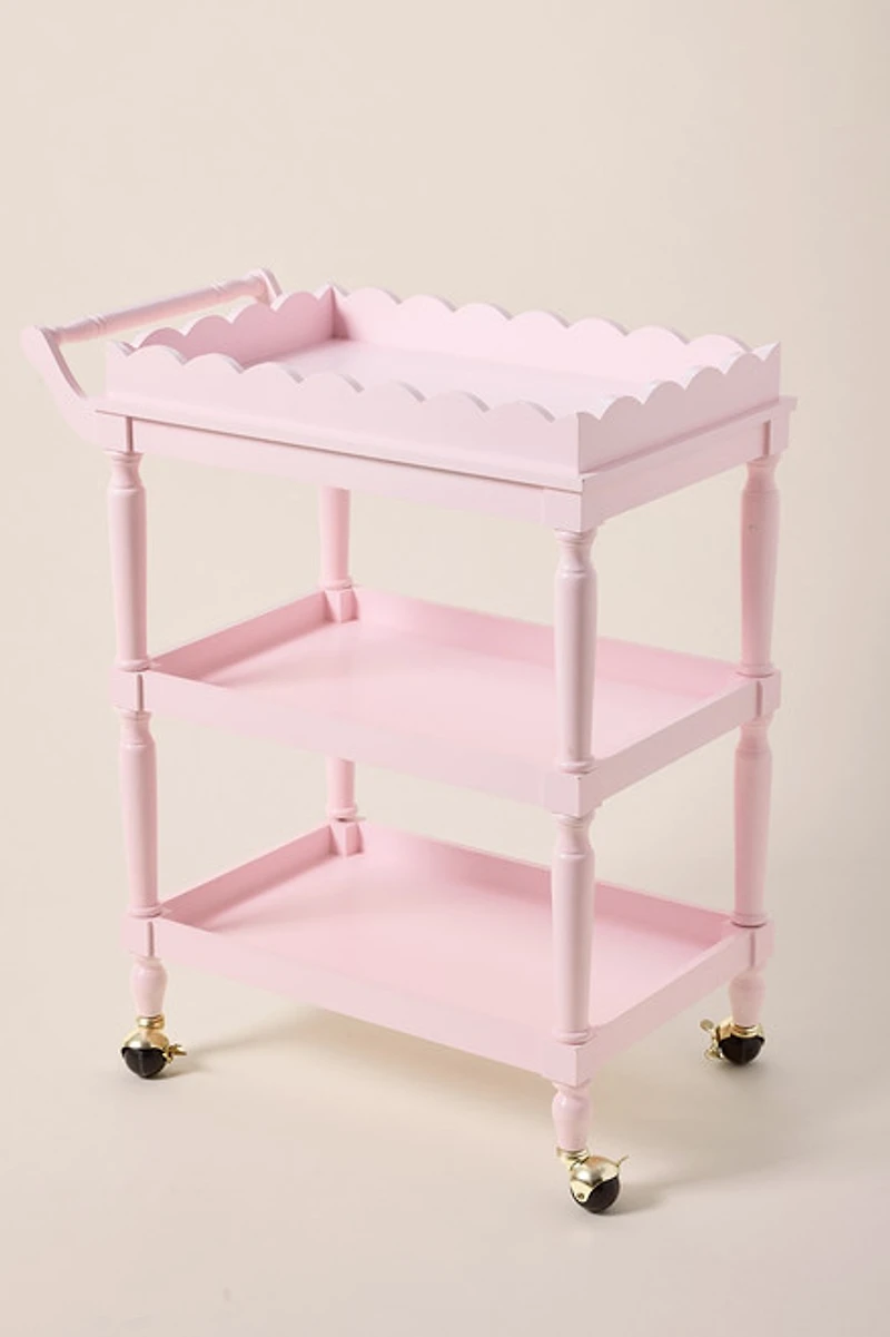 Pink Scalloped 3 Tier Bar Cart