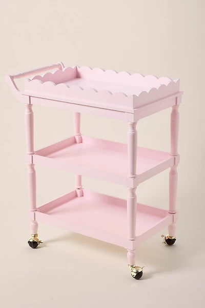 Pink Scalloped 3 Tier Bar Cart