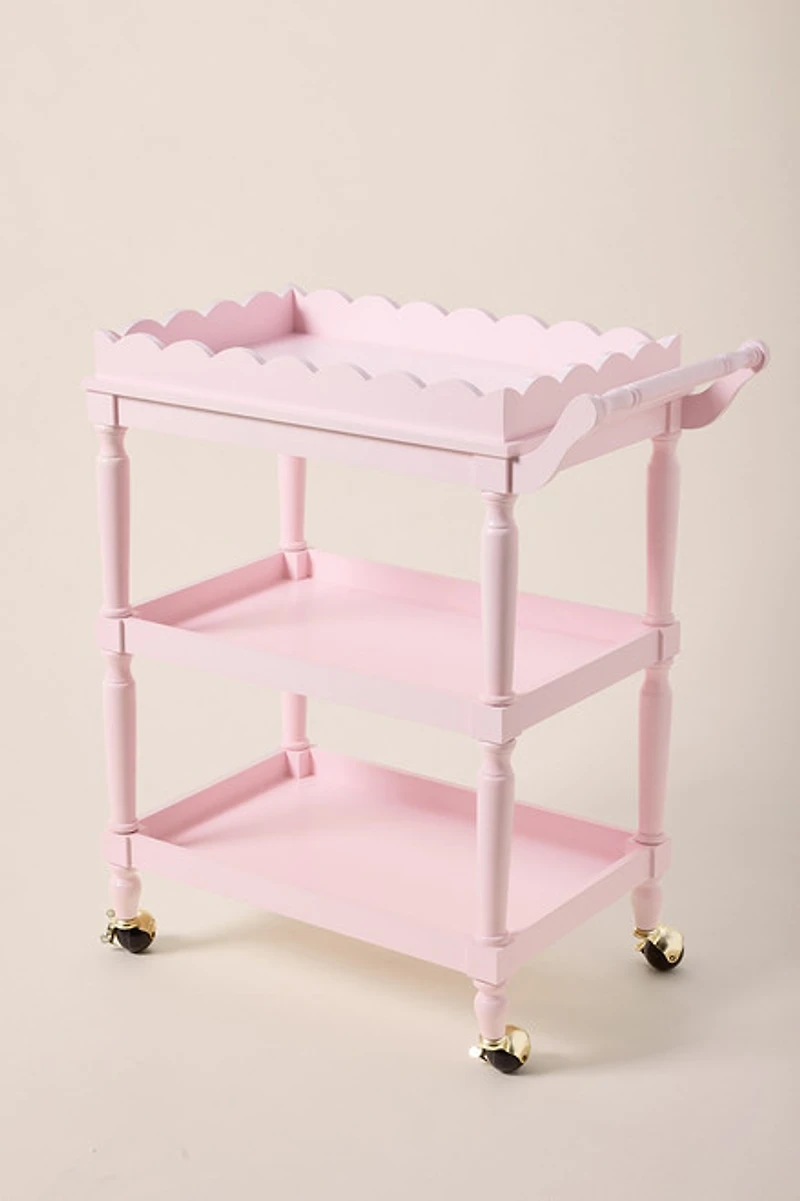 Pink Scalloped 3 Tier Bar Cart