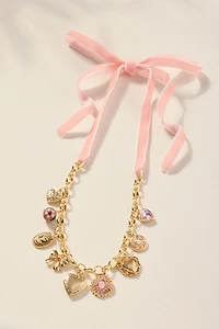 Cheryl Velvet Ribbon Charm Necklace