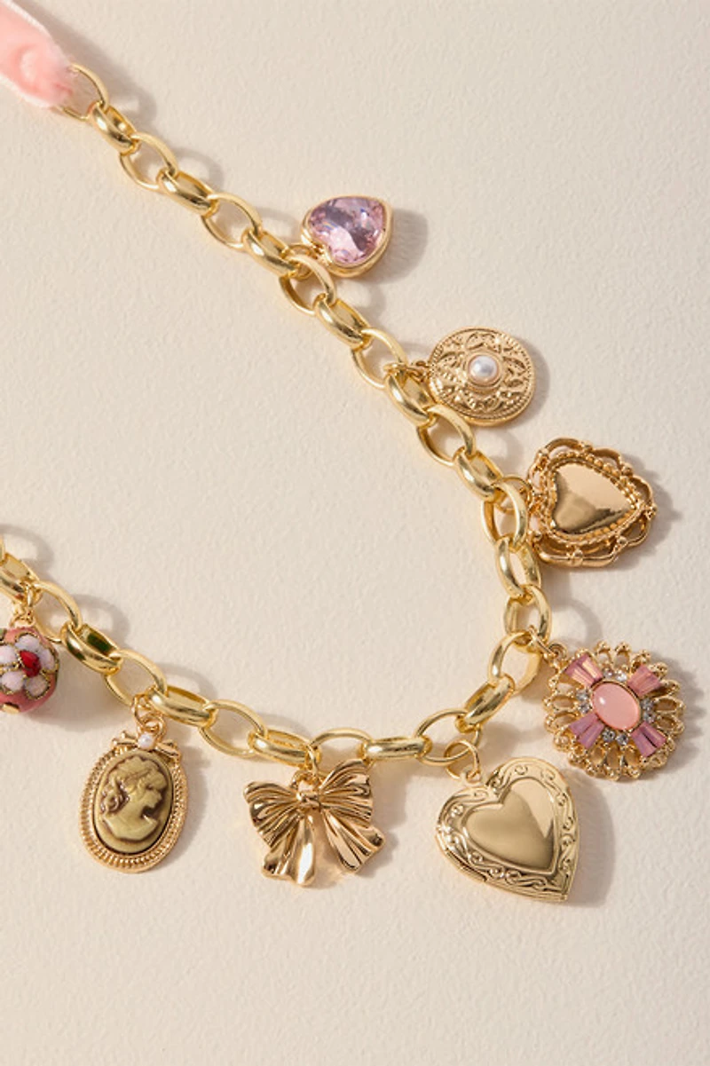 Cheryl Velvet Ribbon Charm Necklace