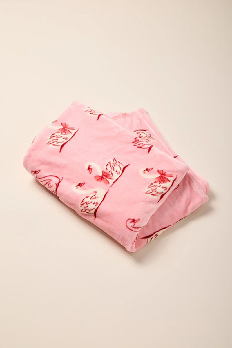 Swan Bow Print Soft Blanket