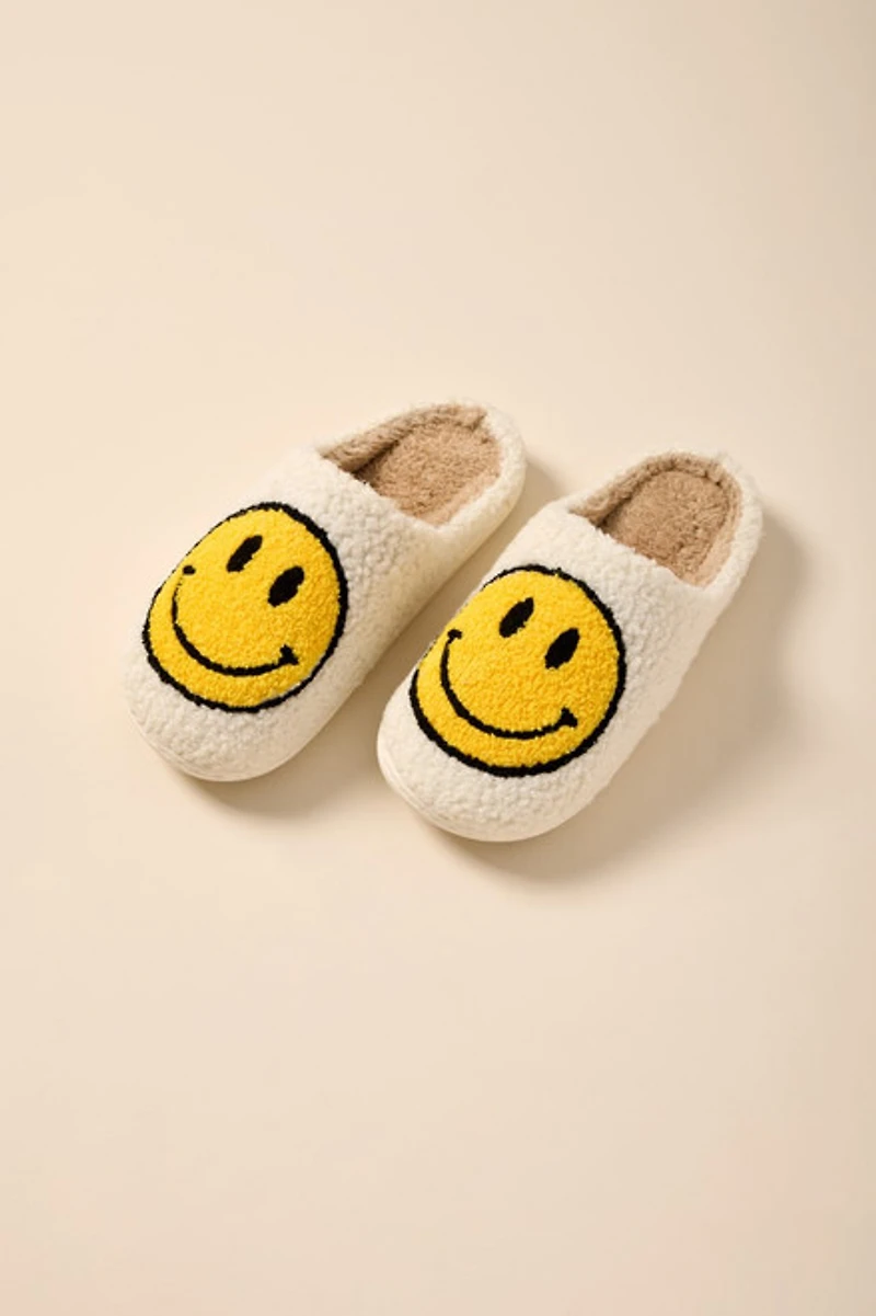 Smiley Face Fuzzy Slippers
