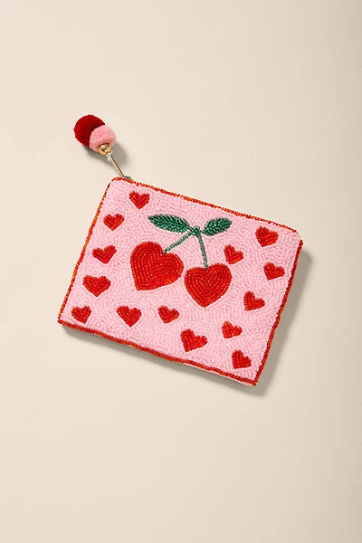Cherry Heart Beaded Pouch