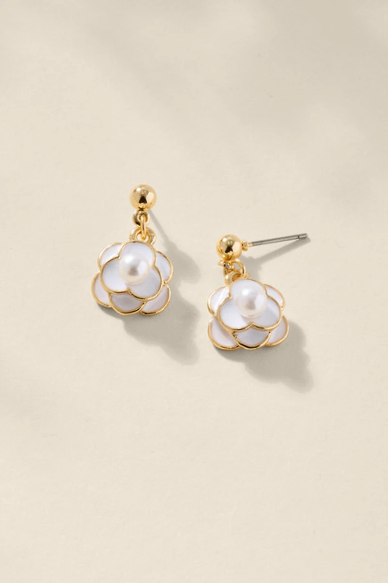 Tonia Rosette Pearl Drop Earrings