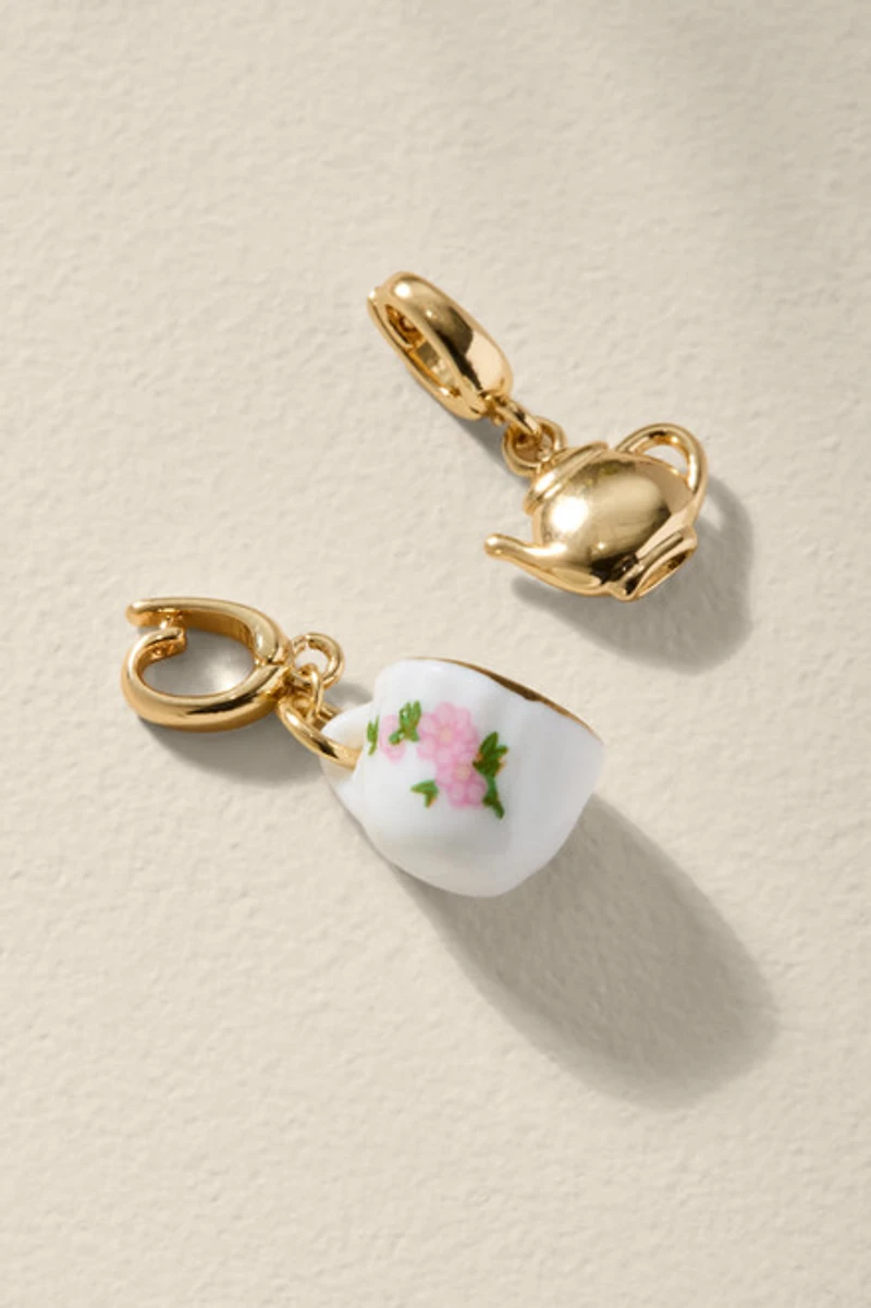 Tea Cup and Kettle Gold Charm Set