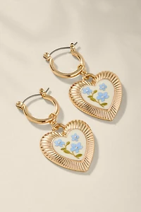 Lilly Floral Heart Charm Drop Earrings