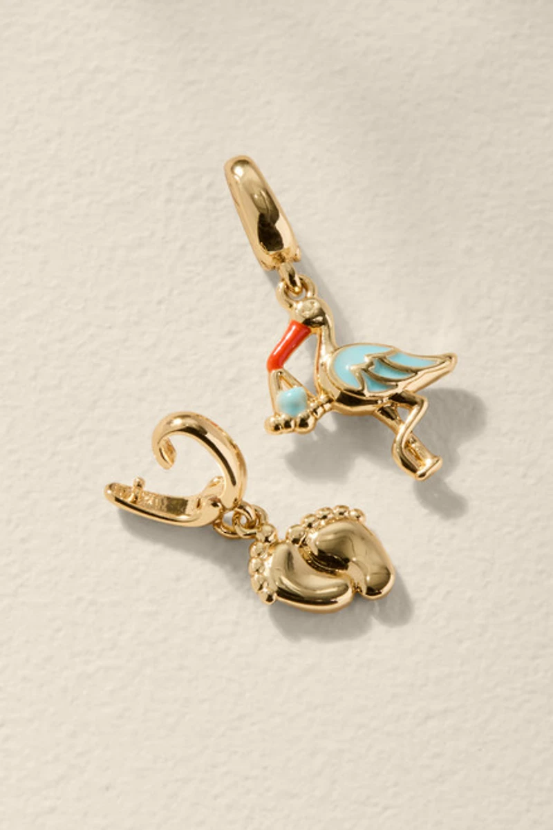 Stork and Baby Feet Gold Charm Set