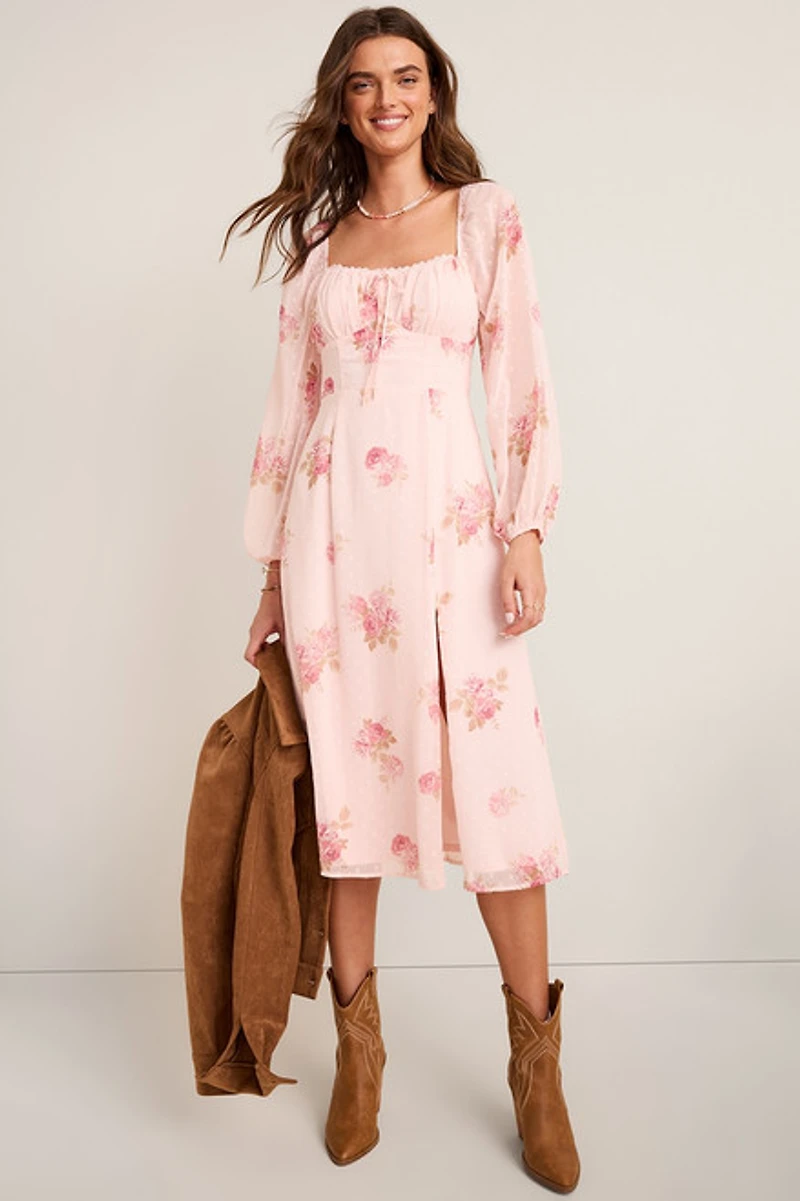 Justine Clip Dot Floral Midi Dress
