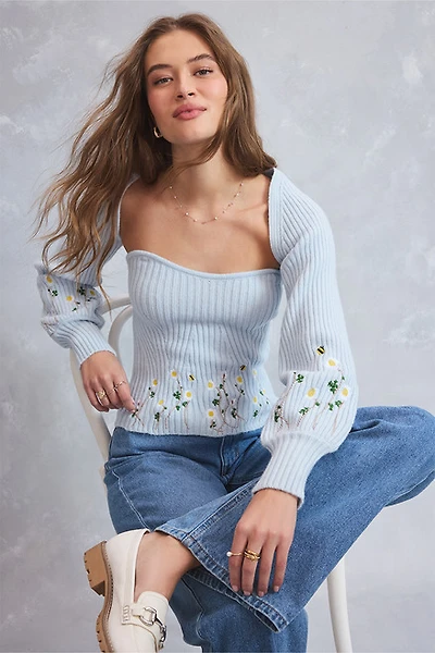Meredith Embroidered Cardigan and Top Set