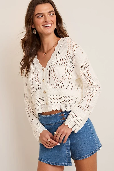 Amy Pointelle Button Down Cardigan