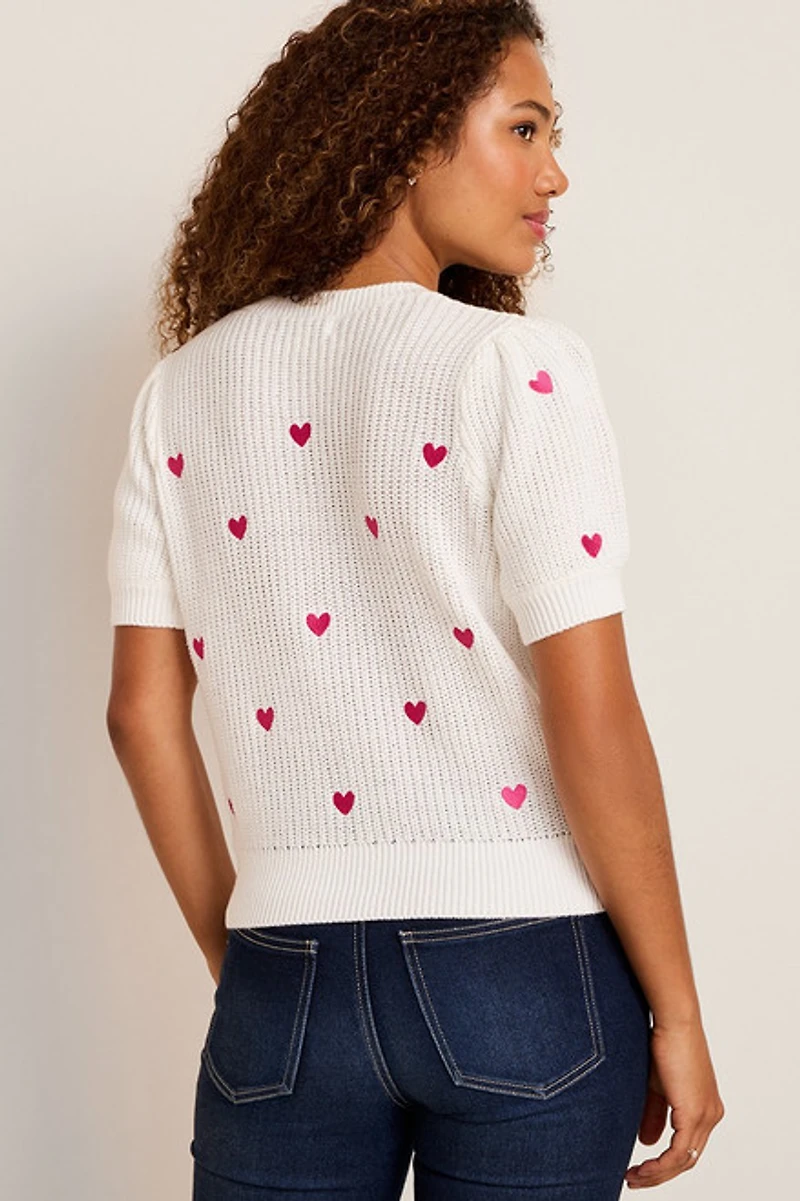 Terry Heart Embroidered Sweater Tee