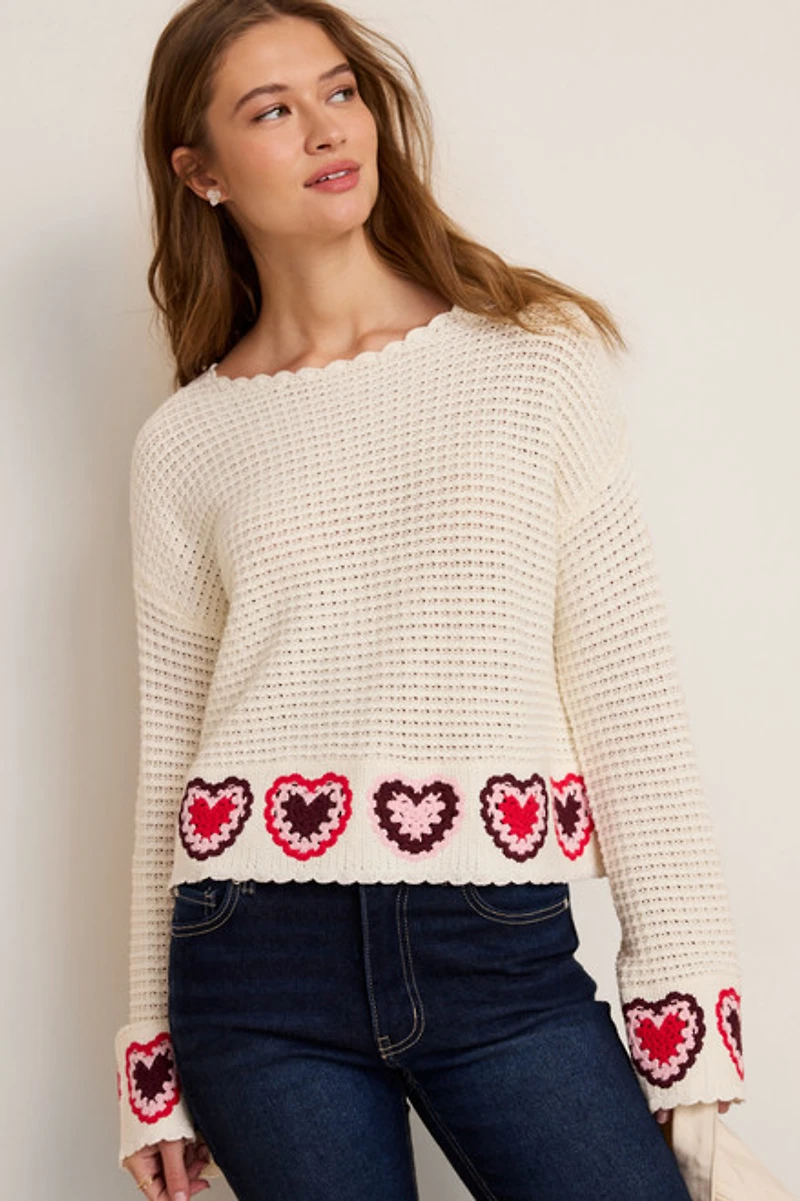Mia Crochet Heart Sweater