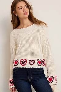 Mia Crochet Heart Sweater