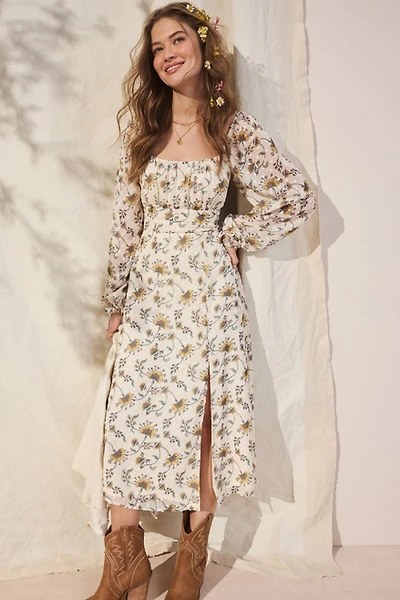 Emily Floral Tie Back Midi Dress