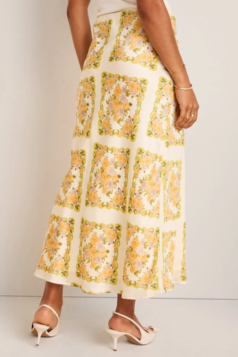 Alyson Floral Satin Midi Skirt