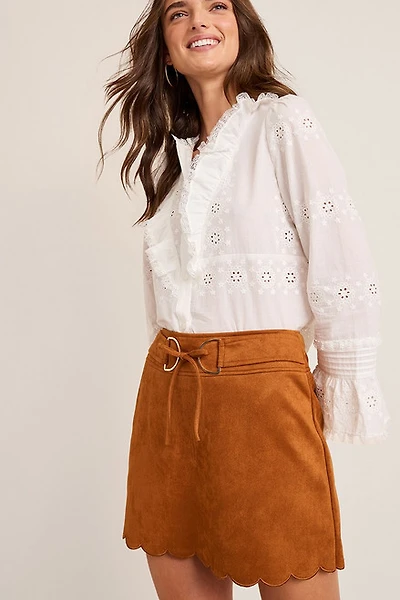 Dona Scalloped Faux Suede Mini Skirt