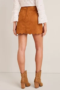 Dona Scalloped Faux Suede Mini Skirt