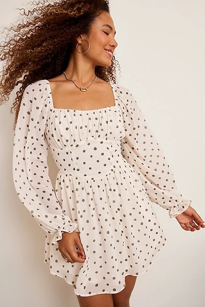 April Ruched Polka Dot Mini Dress