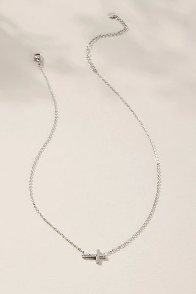 Angela Stainless Steel Silver Sideways Cross Pendant Necklace