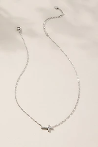 Angela Stainless Steel Silver Sideways Cross Pendant Necklace