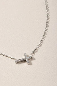 Angela Stainless Steel Silver Sideways Cross Pendant Necklace