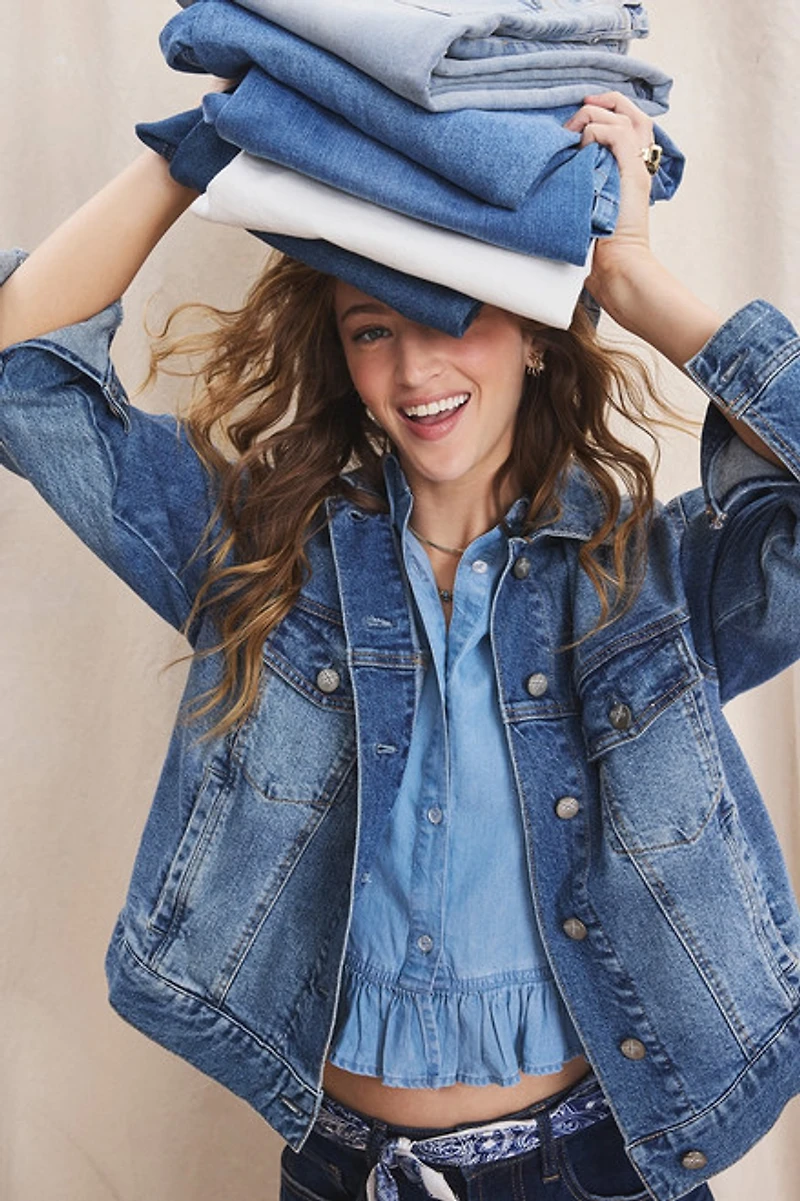 Lacy Button Down Denim Jacket