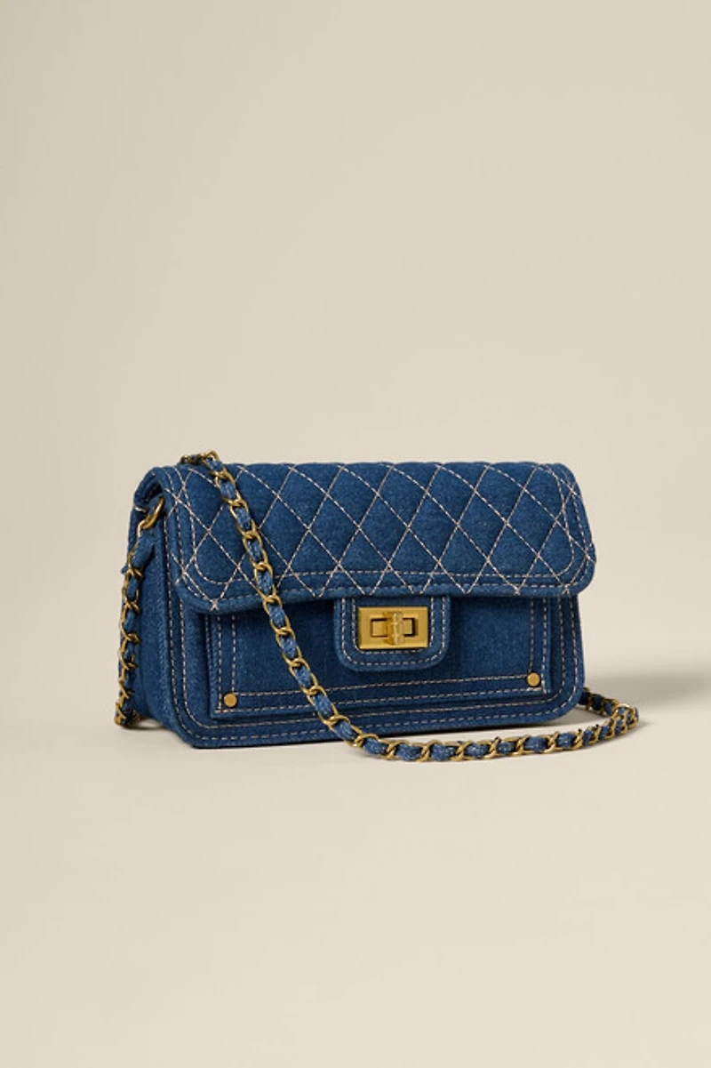 Dianne Denim Quilt Crossbody Bag