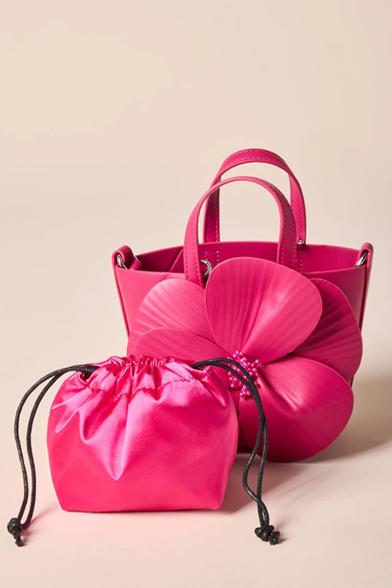 Ella Magenta Flower Bucket Bag