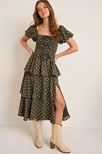 Sophie Smocked Polka Dot Midi Dress