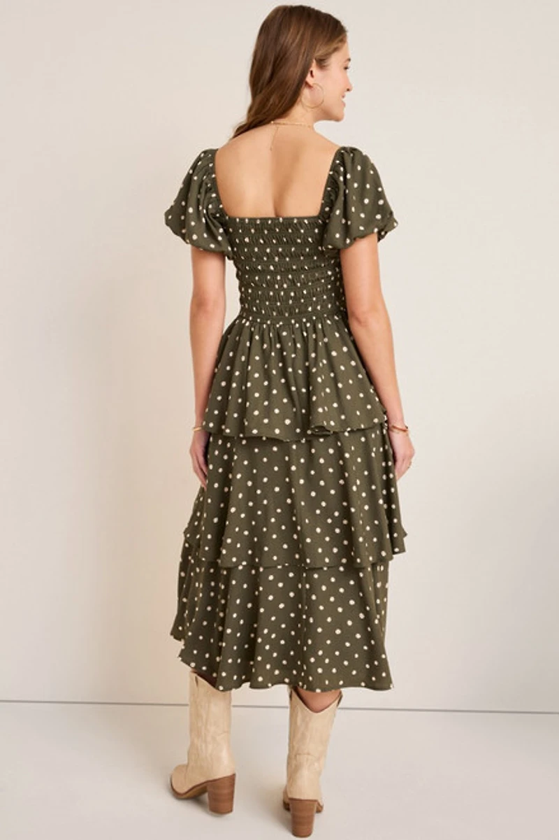 Sophie Smocked Polka Dot Midi Dress