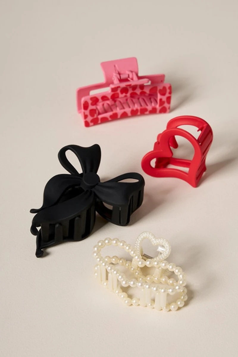 Bows and Hearts Hair Claw Set
