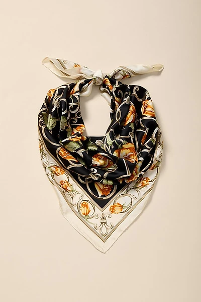 Yellow Rose Print Satin Scarf