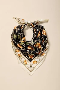 Yellow Rose Print Satin Scarf