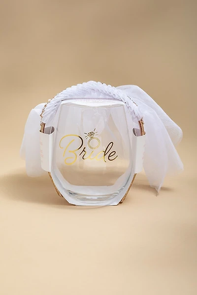 Bride Stemless Wine Glass and Veil Headband