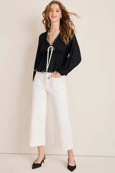 Nora Patch Pocket Wide Leg White Jeans