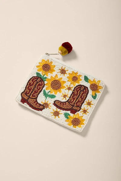 Jenny Sunflower Boots Beaded Pouch