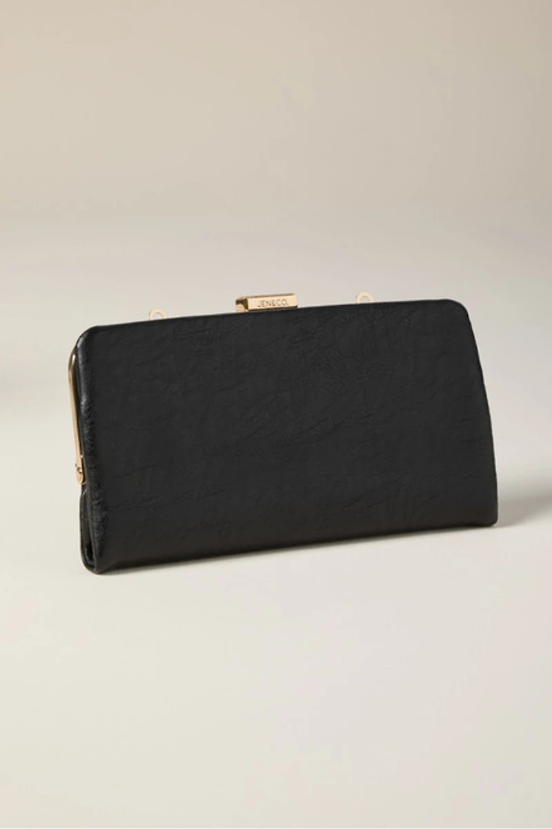 Nina Large Faux Leather Black Card Case